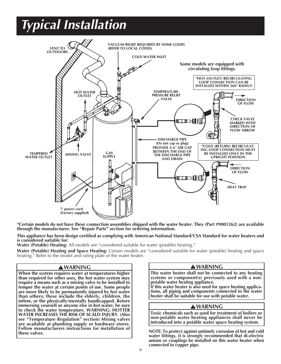 Typical installation, Warning | State PR6 75 XRVIT User Manual | Page 6 / 40
