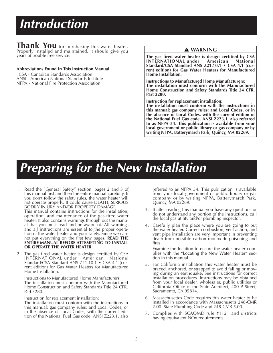 Introduction, Preparing for the new installation | State PRG 40 NOMT User Manual | Page 5 / 24