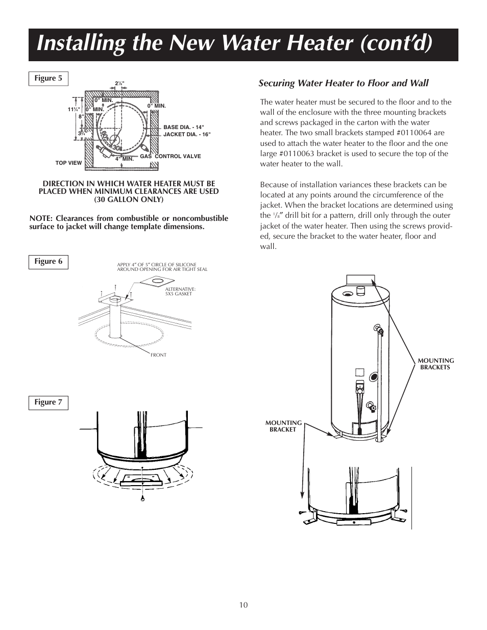 Installing the new water heater (cont’d), Securing water heater to floor and wall | State PR6 40 NHDST2 User Manual | Page 10 / 32