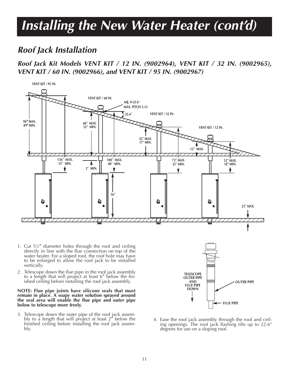 Installing the new water heater (cont’d), Roof jack installation | State PR6 40 NHDST2 User Manual | Page 11 / 32