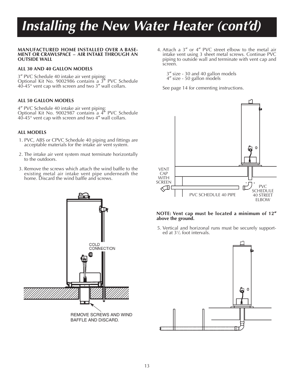Installing the new water heater (cont’d) | State PR6 40 NHDST2 User Manual | Page 13 / 32