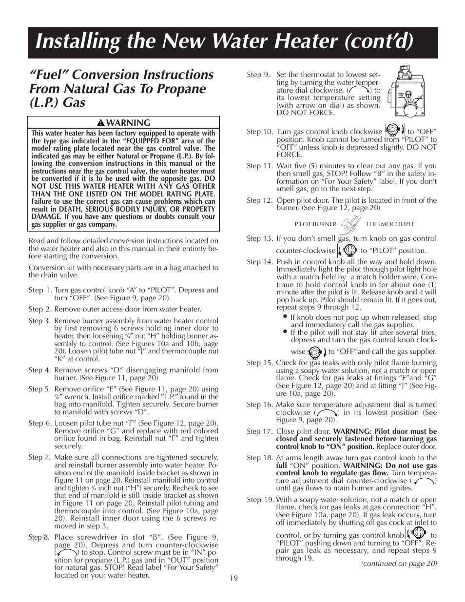 Installing the new water heater (cont’d) | State PR6 40 NHDST2 User Manual | Page 19 / 32