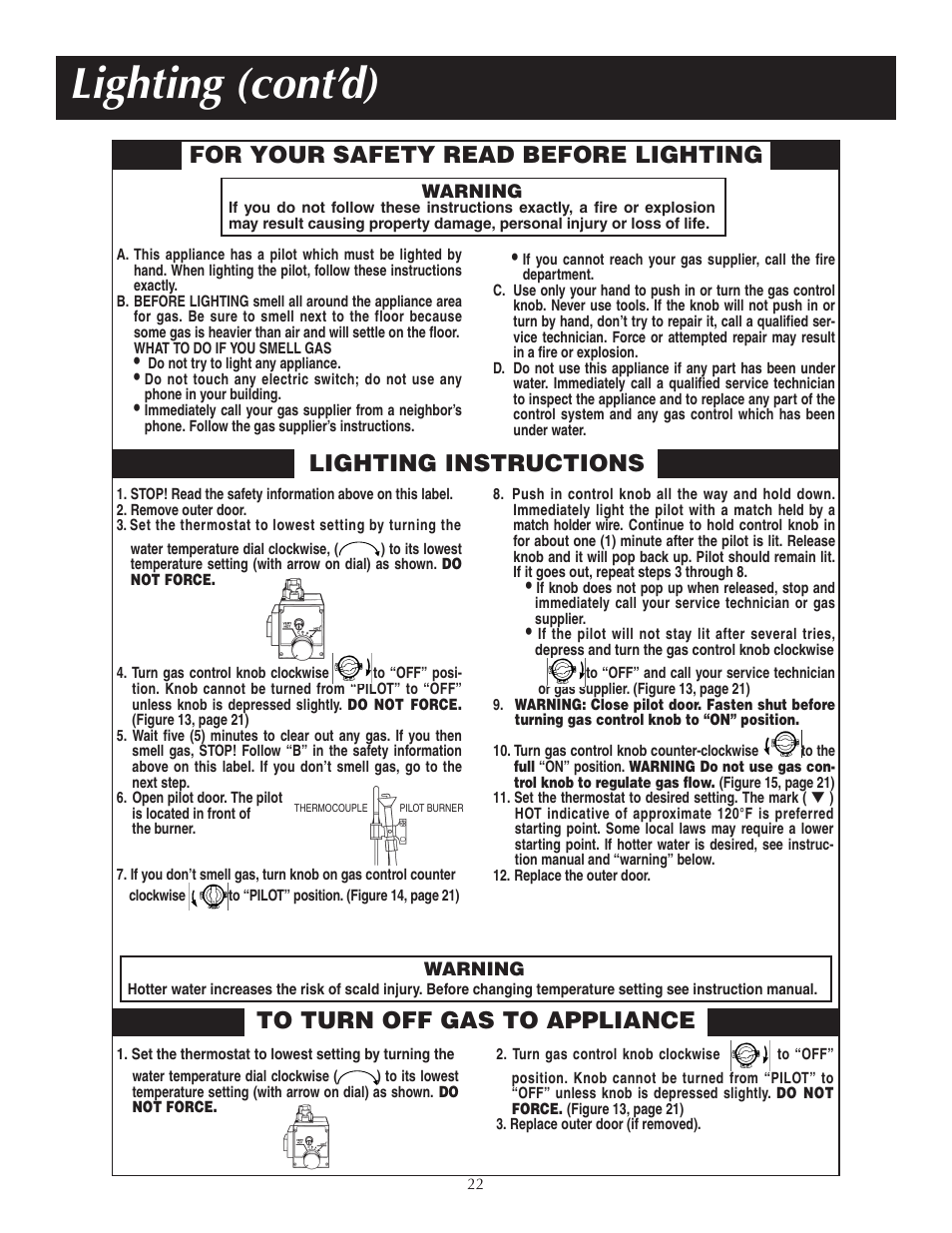 Lighting (cont’d), For your safety read before lighting, Lighting instructions | State PR6 40 NHDST2 User Manual | Page 22 / 32
