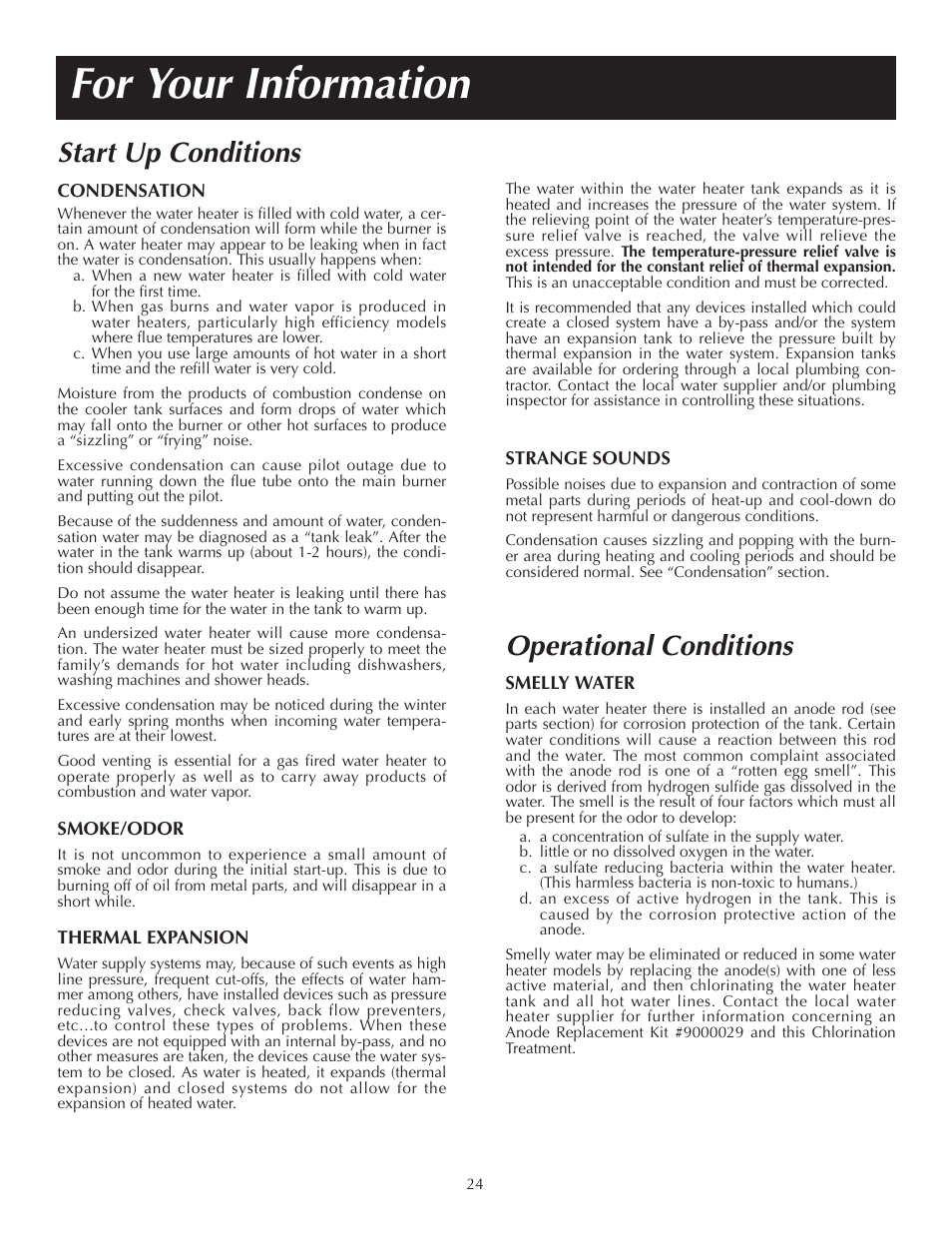 For your information, Start up conditions, Operational conditions | State PR6 40 NHDST2 User Manual | Page 24 / 32