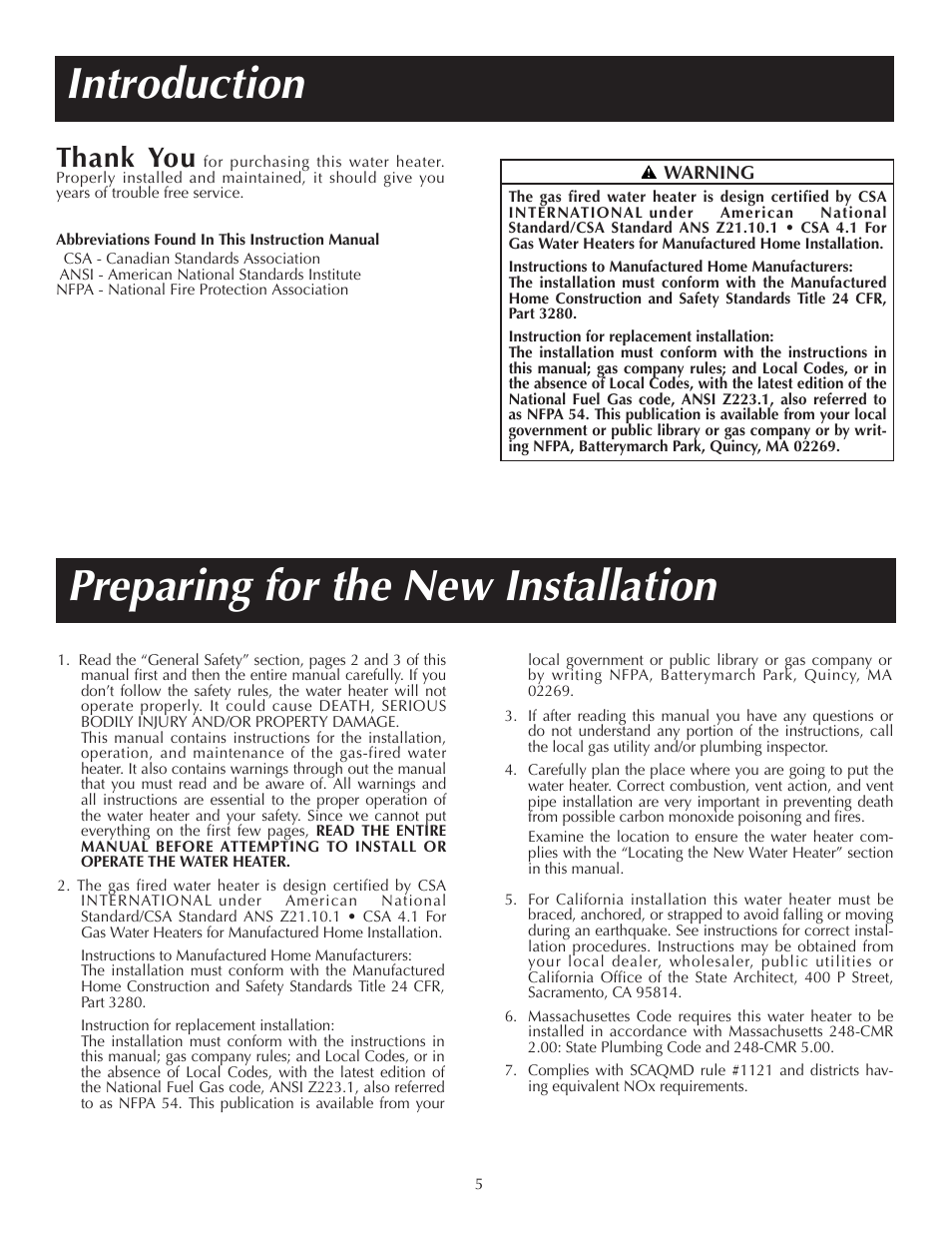 Introduction, Preparing for the new installation | State PR6 40 NHDST2 User Manual | Page 5 / 32