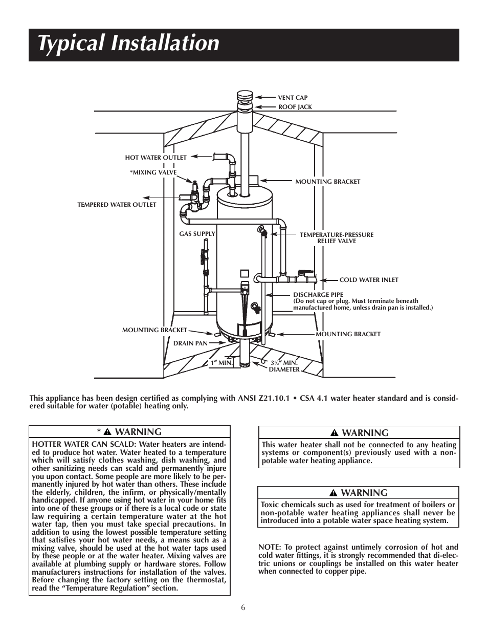 Typical installation, Warning | State PR6 40 NHDST2 User Manual | Page 6 / 32