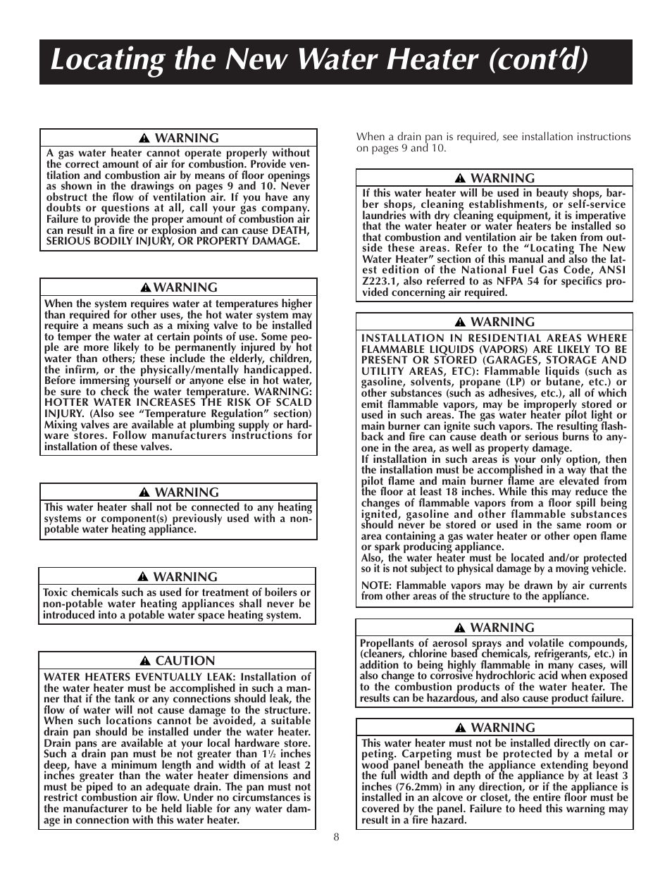 Locating the new water heater (cont’d) | State PR6 40 NHDST2 User Manual | Page 8 / 32