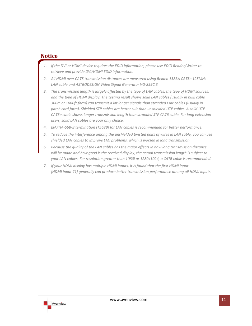 Notice | Avenview HDMI-C5XD-S User Manual | Page 11 / 12