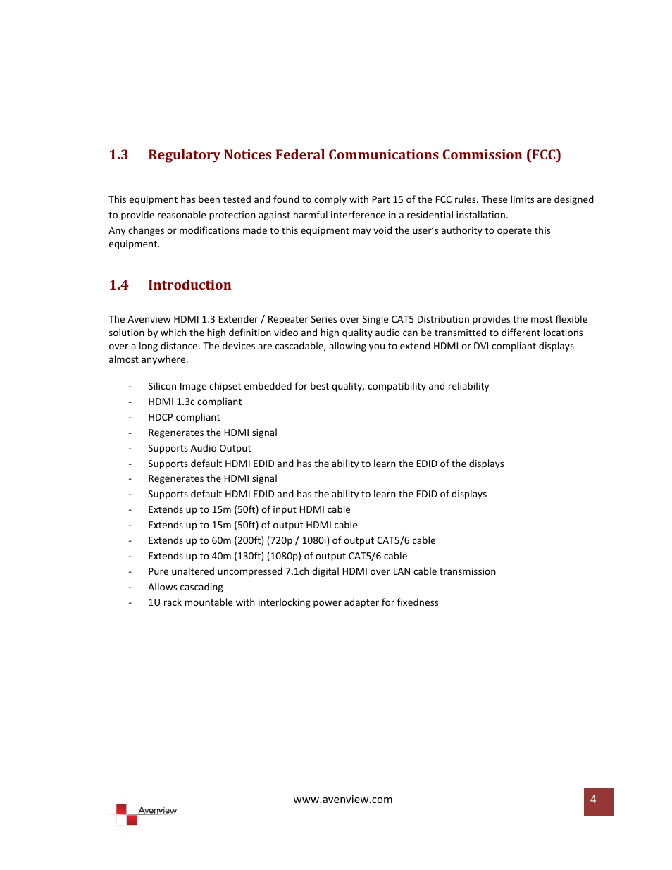 4 introduction, Introduction | Avenview HDMI-C5XD-S User Manual | Page 4 / 12