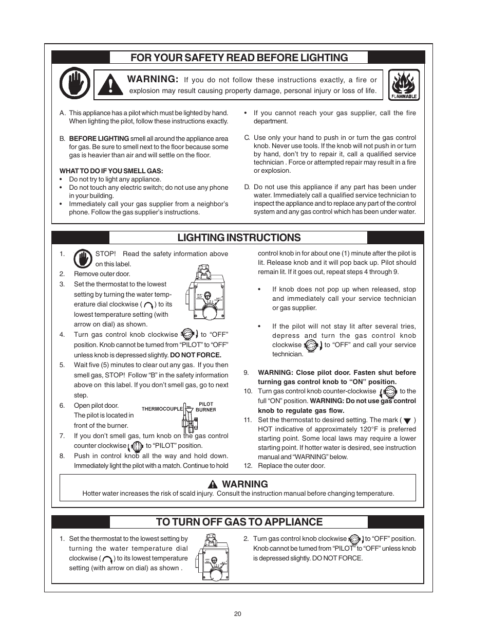 For your safety read before lighting, Lighting instructions, Warning | State PR6 50 NHDST2 User Manual | Page 20 / 28