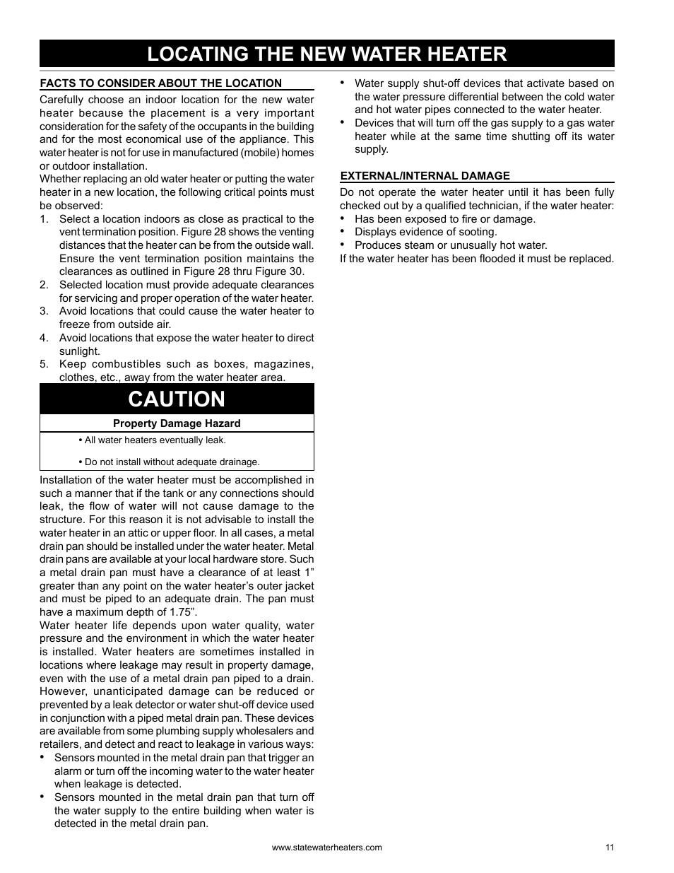 Caution, Locating the new water heater | State GS6 75 YRDS L User Manual | Page 11 / 48