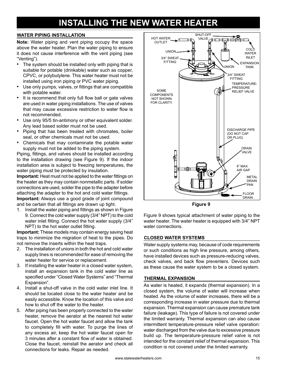 Installing the new water heater | State GS6 75 YRDS L User Manual | Page 15 / 48