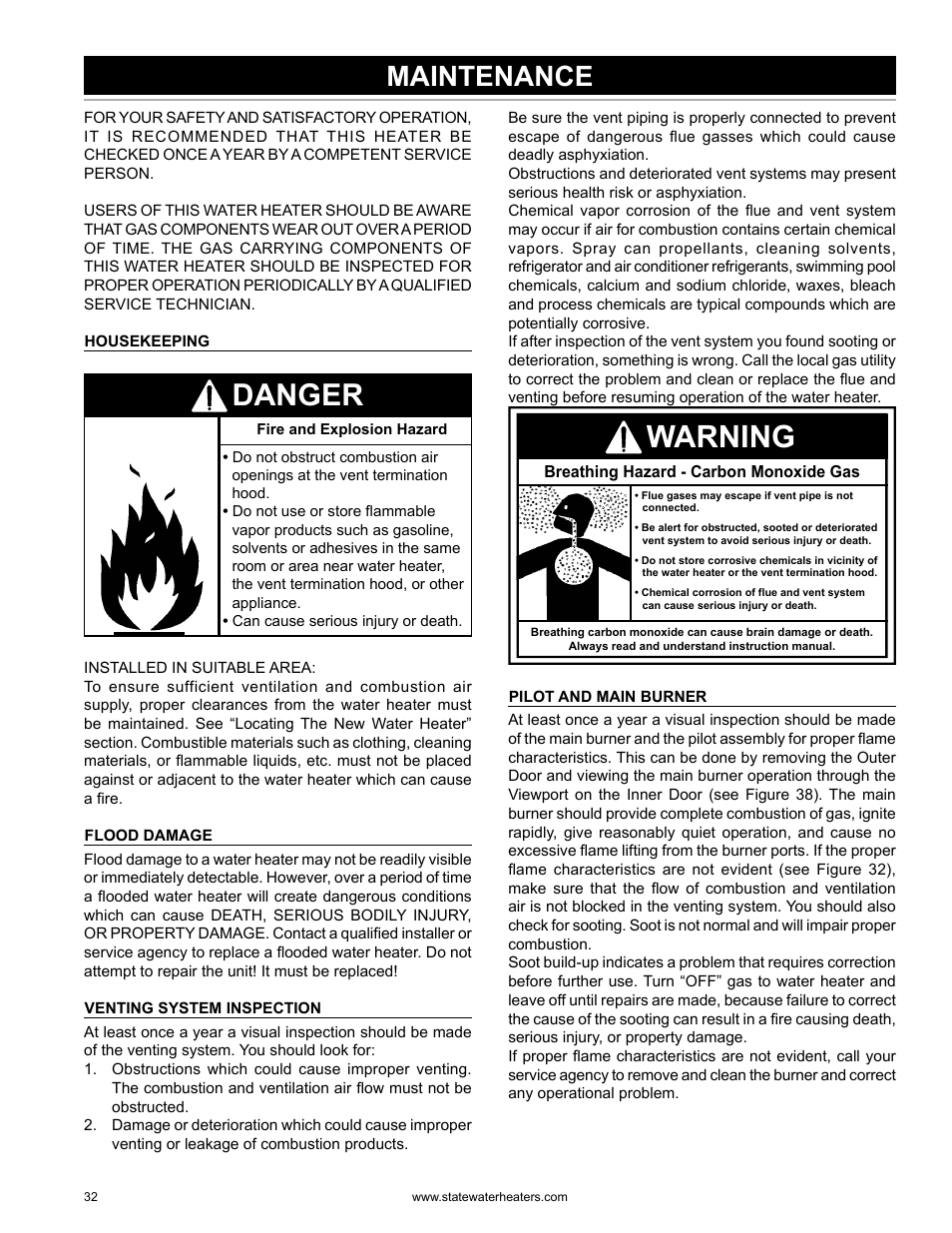 Danger, Warning, Maintenance | State GS6 75 YRDS L User Manual | Page 32 / 48