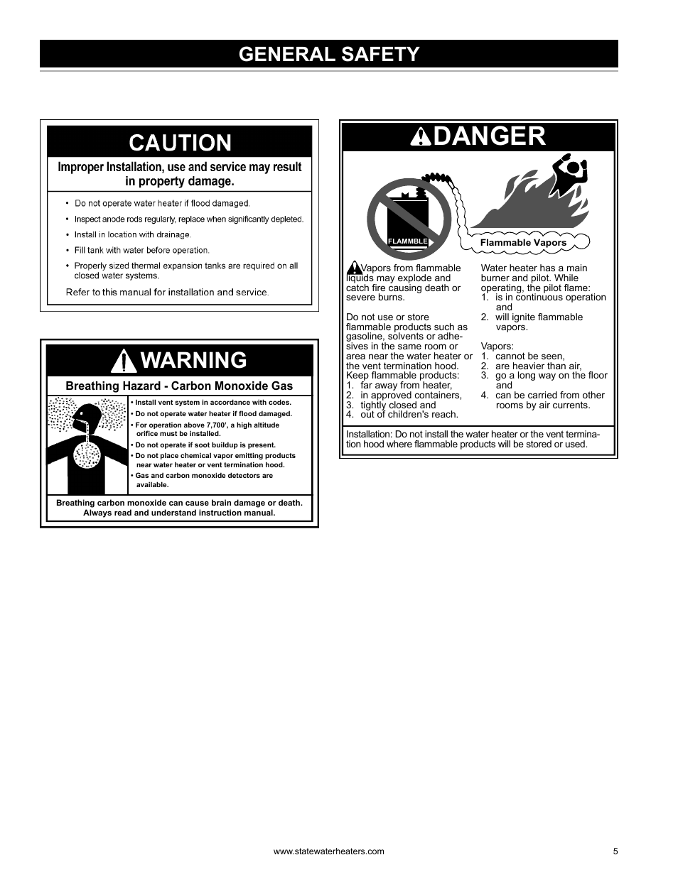 Danger, Warning, General safety | State GS6 75 YRDS L User Manual | Page 5 / 48