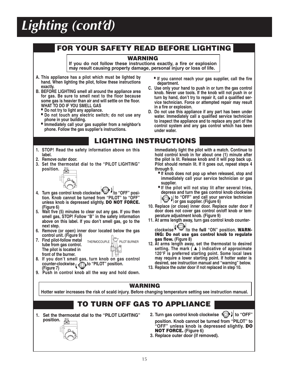 Lighting (cont’d), For your safety read before lighting, Lighting instructions | State GS6 65 XRRT User Manual | Page 15 / 24