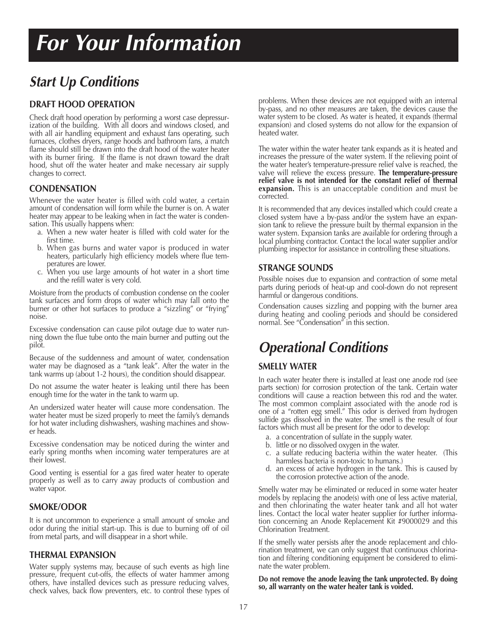 For your information, Start up conditions, Operational conditions | State GS6 65 XRRT User Manual | Page 17 / 24