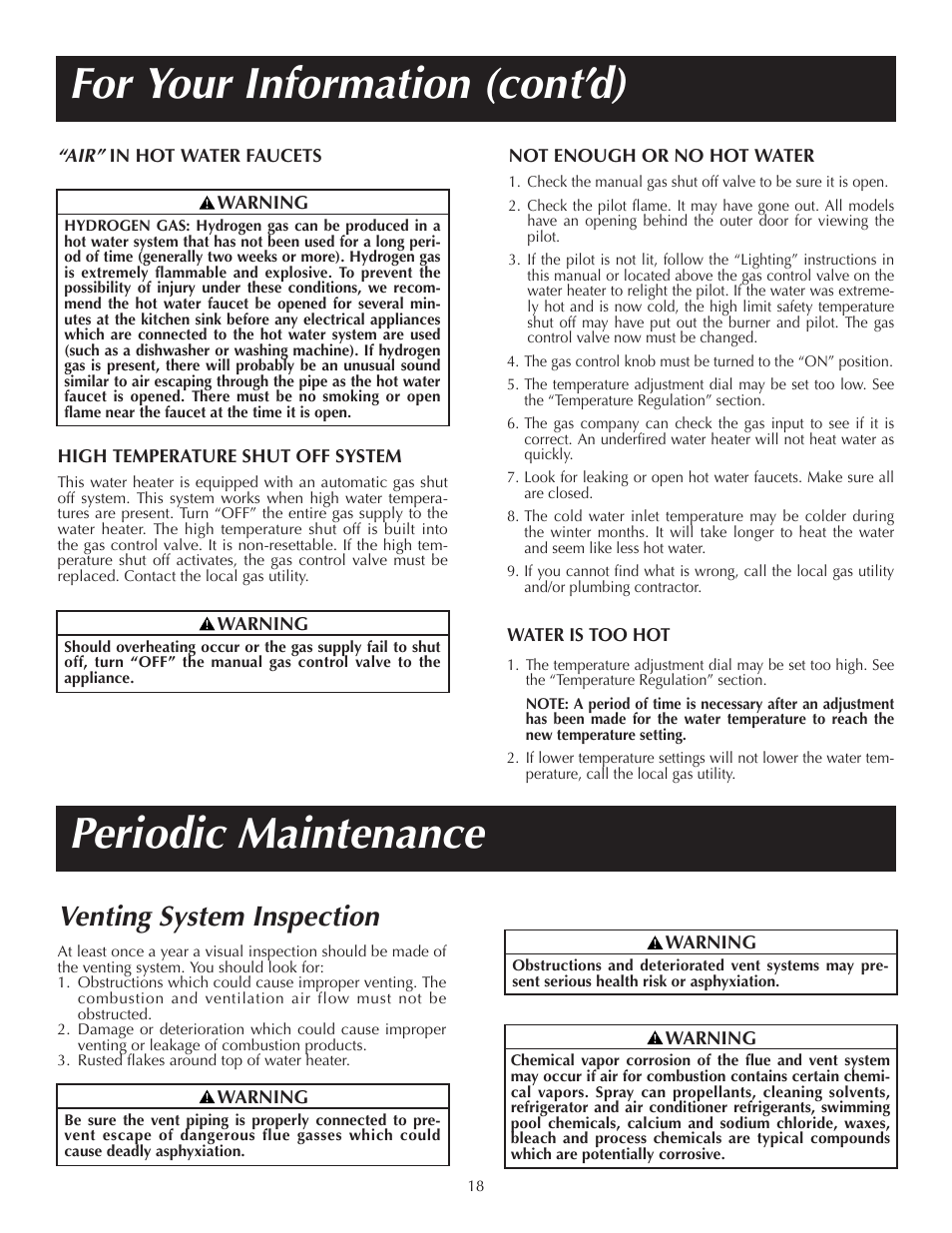 For your information (cont’d), Periodic maintenance, Venting system inspection | State GS6 65 XRRT User Manual | Page 18 / 24