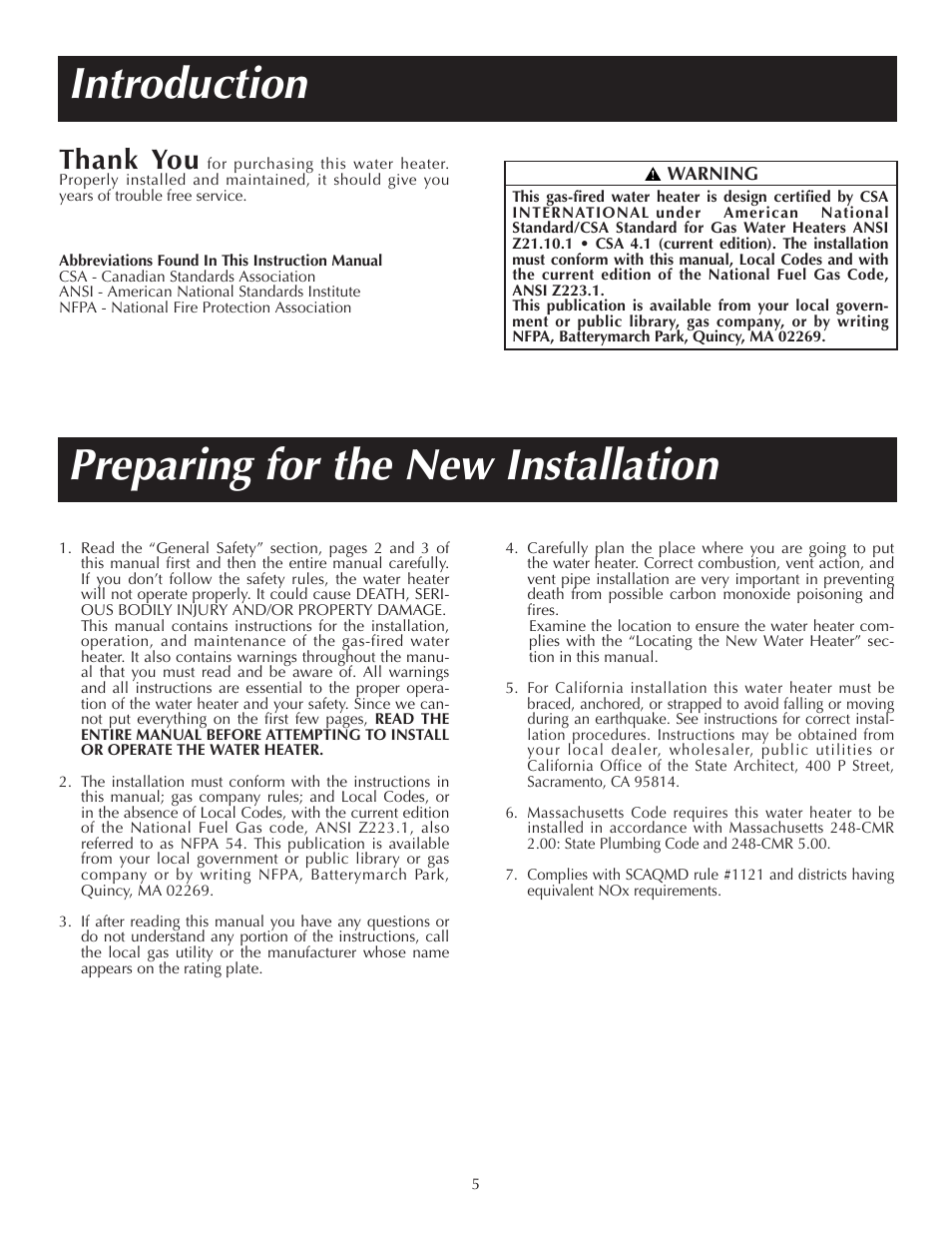 Introduction, Preparing for the new installation | State GS6 65 XRRT User Manual | Page 5 / 24