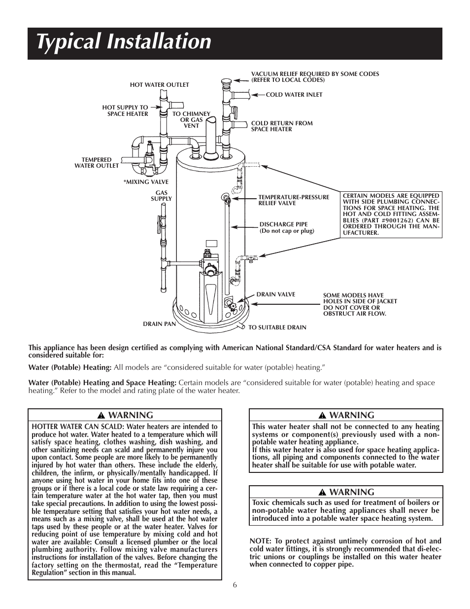 Typical installation, Warning | State GS6 65 XRRT User Manual | Page 6 / 24