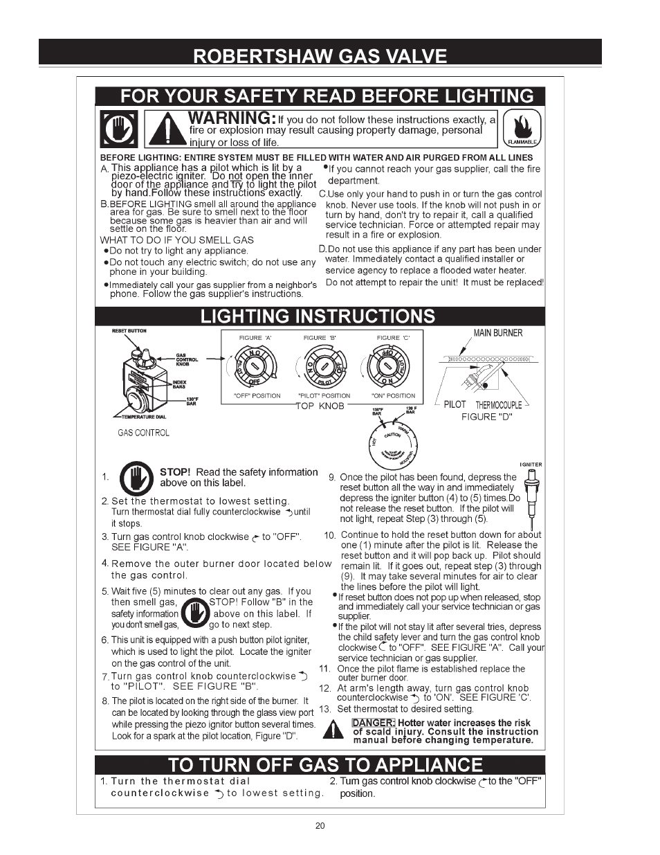 Robertshaw gas valve | State GS6 50 YOMT User Manual | Page 20 / 32