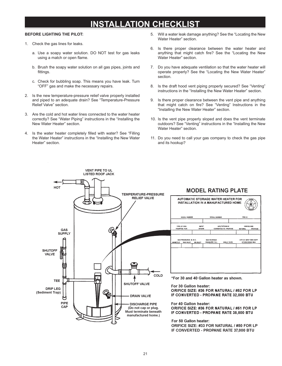 Installation checklist | State GS6 50 YOMT User Manual | Page 21 / 32