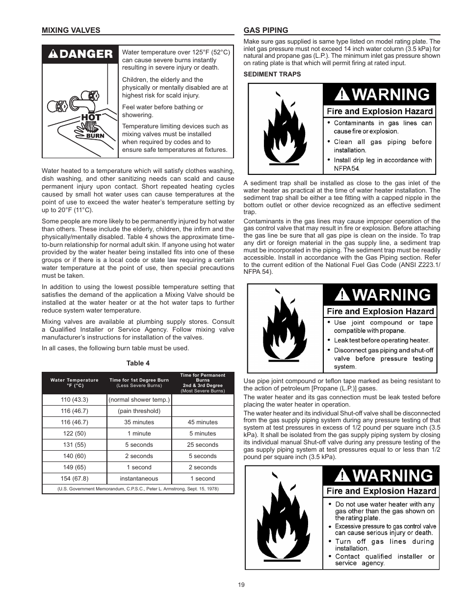 Mixing valves, Gas piping | State GP6 75 YTPDT User Manual | Page 19 / 60