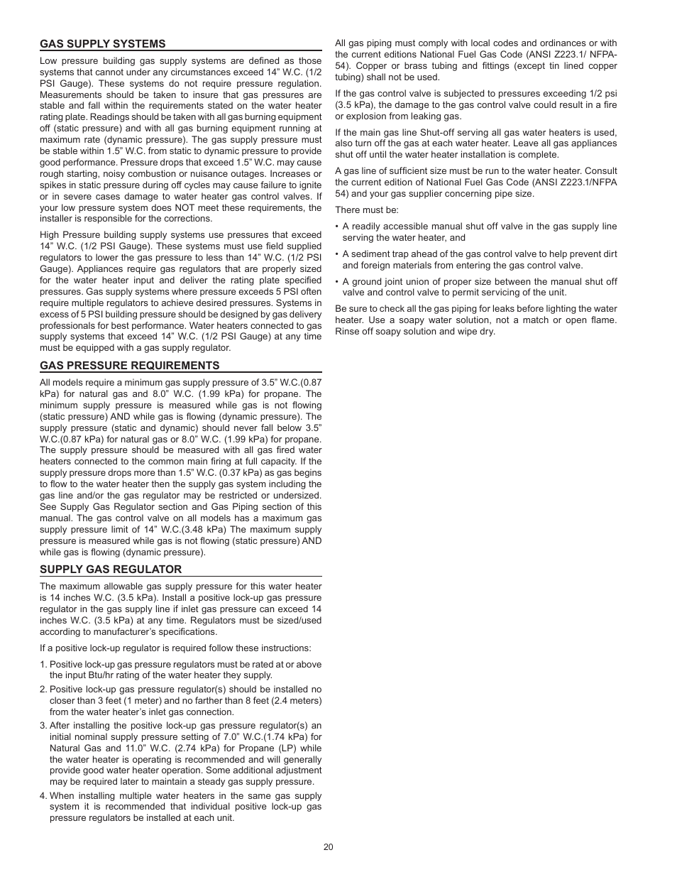 Gas supply systems, Gas pressure requirements, Supply gas regulator | State GP6 75 YTPDT User Manual | Page 20 / 60