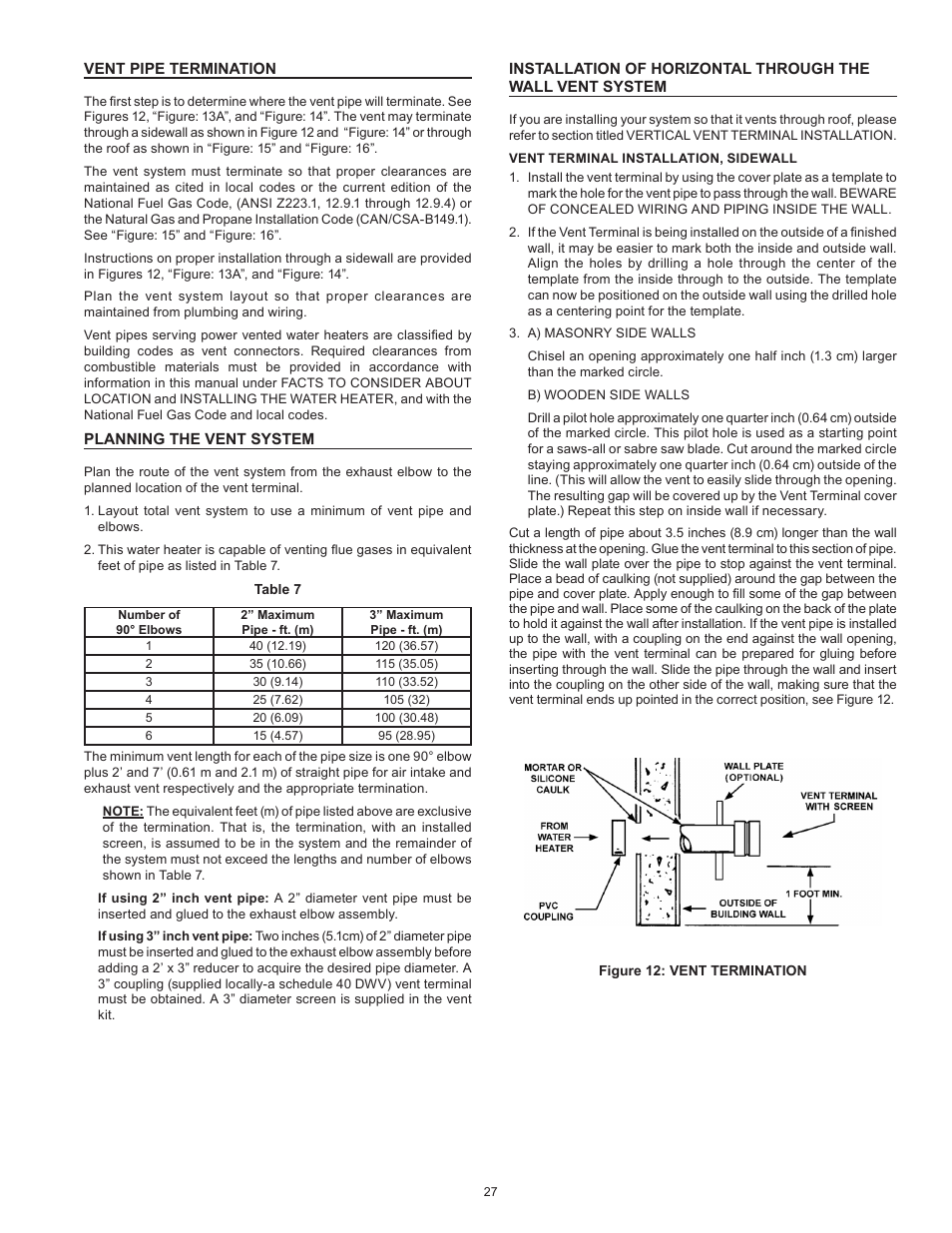 Vent pipe termination, Planning the vent system, Figure 12: vent | State GP6 75 YTPDT User Manual | Page 27 / 60