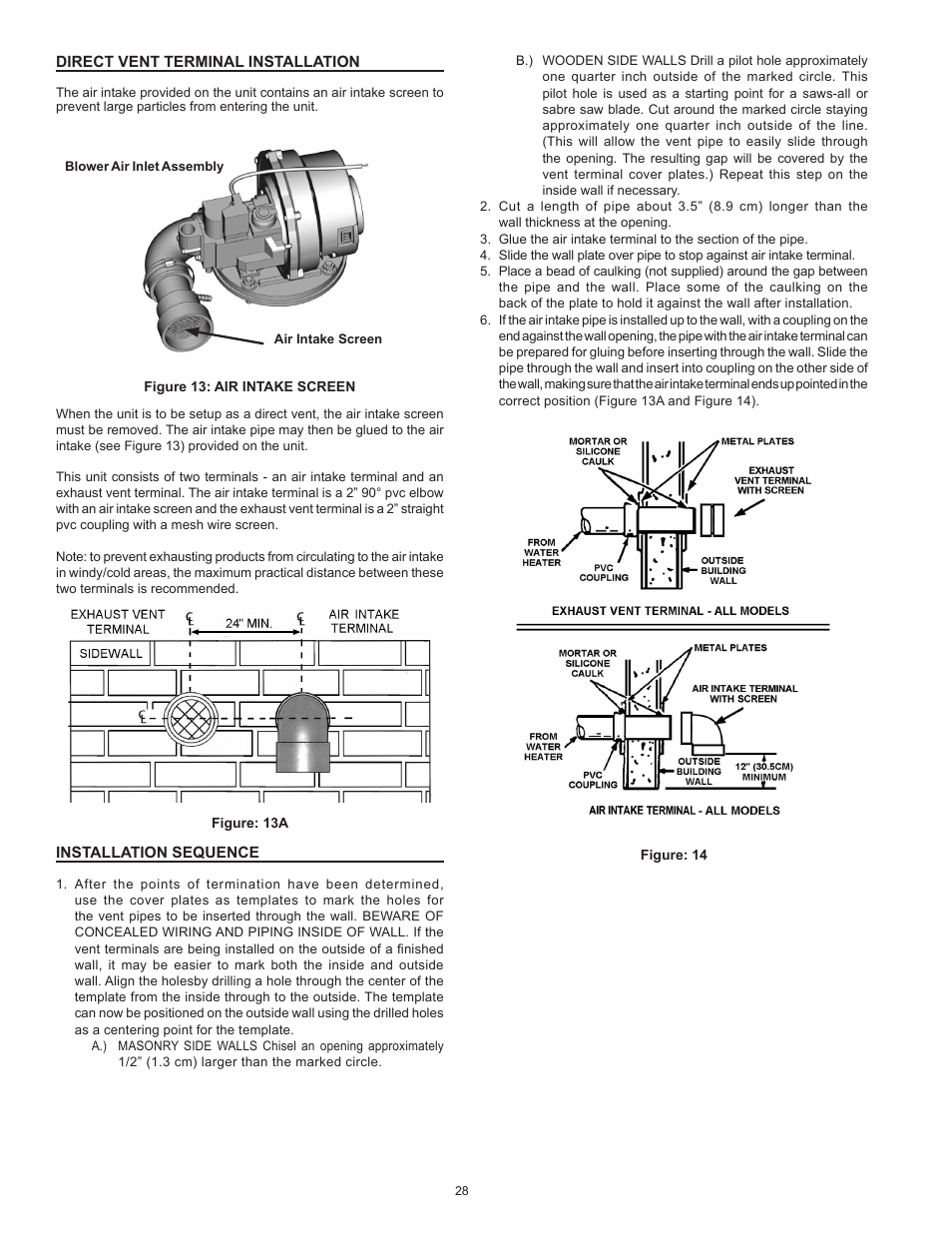 Direct vent terminal installation, Installation sequence, Figure: 13a | D “figure: 14, Figure: 14” o, Figure: 13a”, a | State GP6 75 YTPDT User Manual | Page 28 / 60