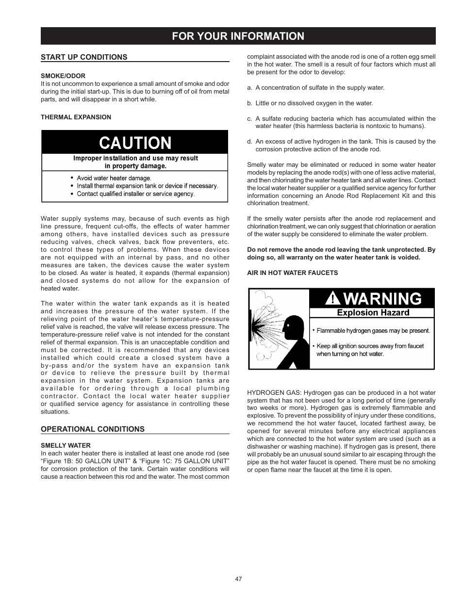 For your information, Start up conditions, Operational conditions | State GP6 75 YTPDT User Manual | Page 47 / 60