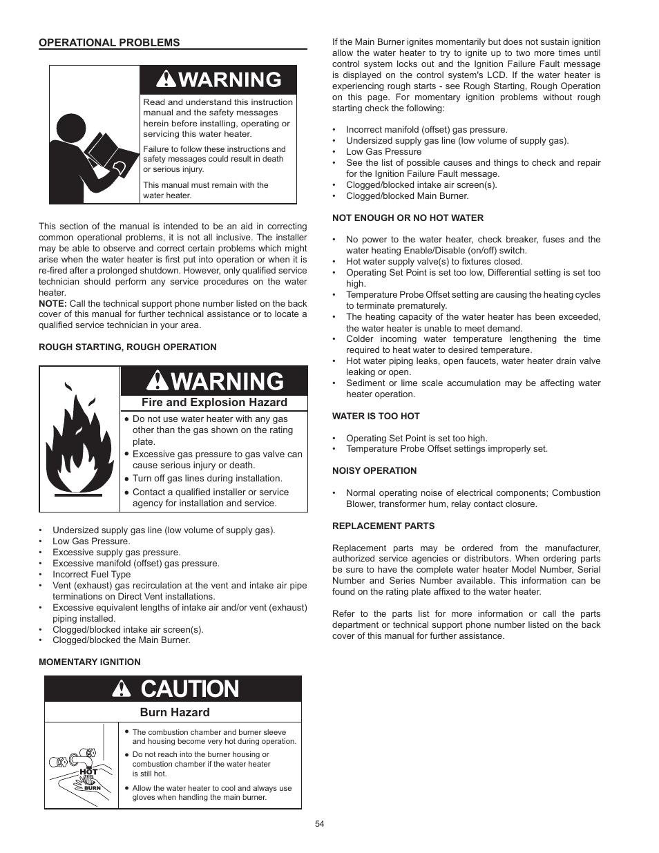 Operational problems, Caution, Burn hazard | State GP6 75 YTPDT User Manual | Page 54 / 60
