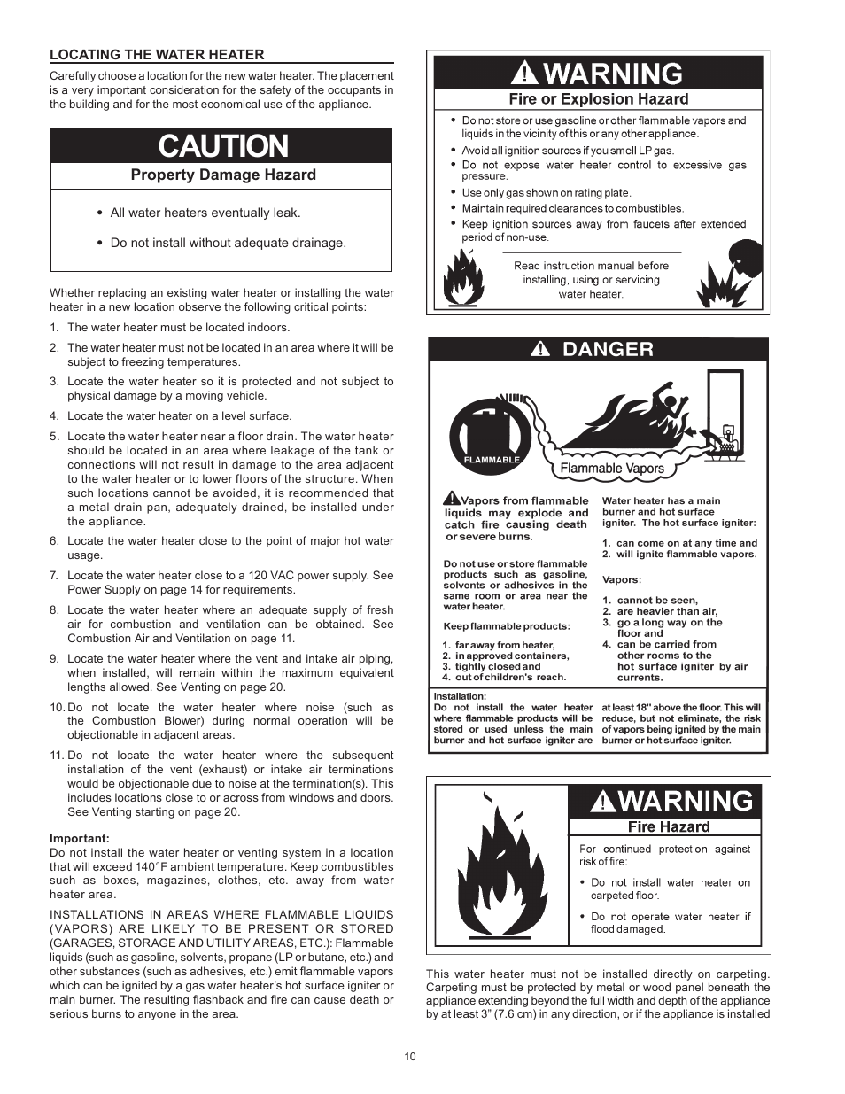 Locating the water heater, Caution | State GP6 50 HTPDT User Manual | Page 10 / 56