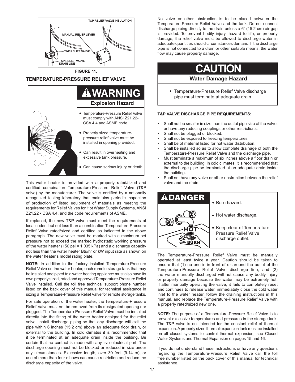 Temperature-pressure relief valve, Caution, Water damage hazard | State GP6 50 HTPDT User Manual | Page 17 / 56