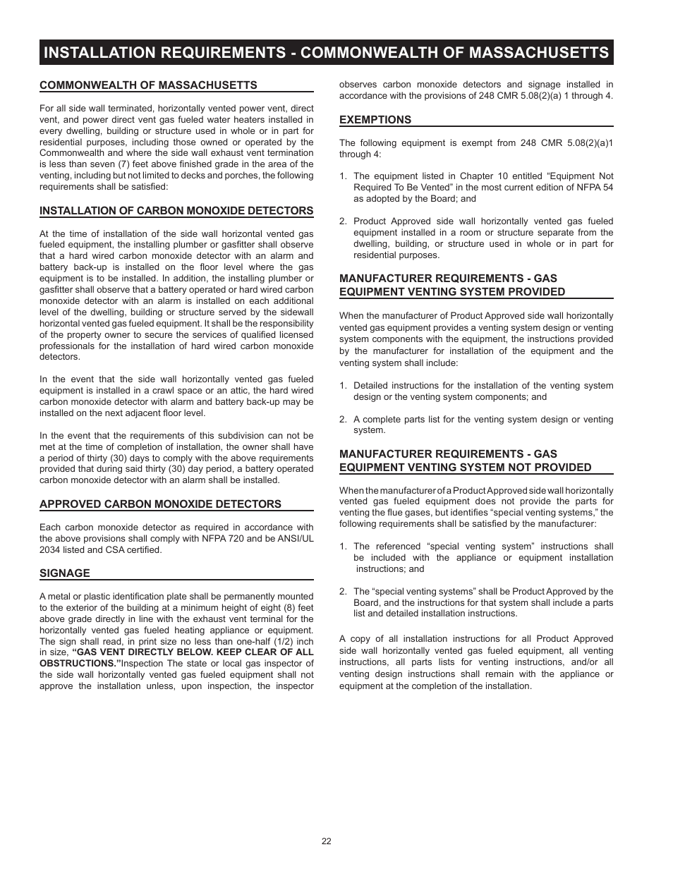 Installation requirements - commonwealth of, Massachusetts | State GP6 50 HTPDT User Manual | Page 22 / 56