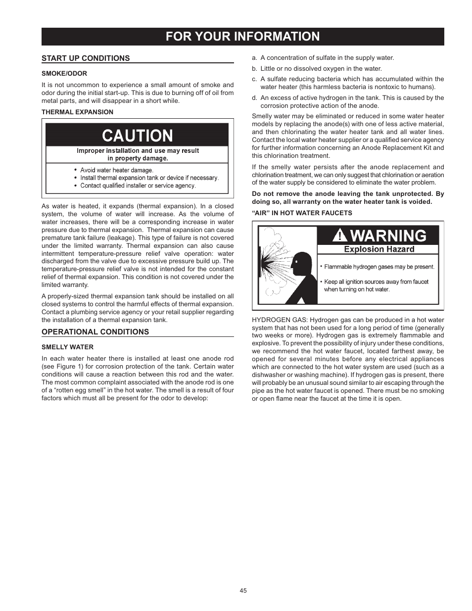 For your information, Start up conditions, Operational conditions | State GP6 50 HTPDT User Manual | Page 45 / 56