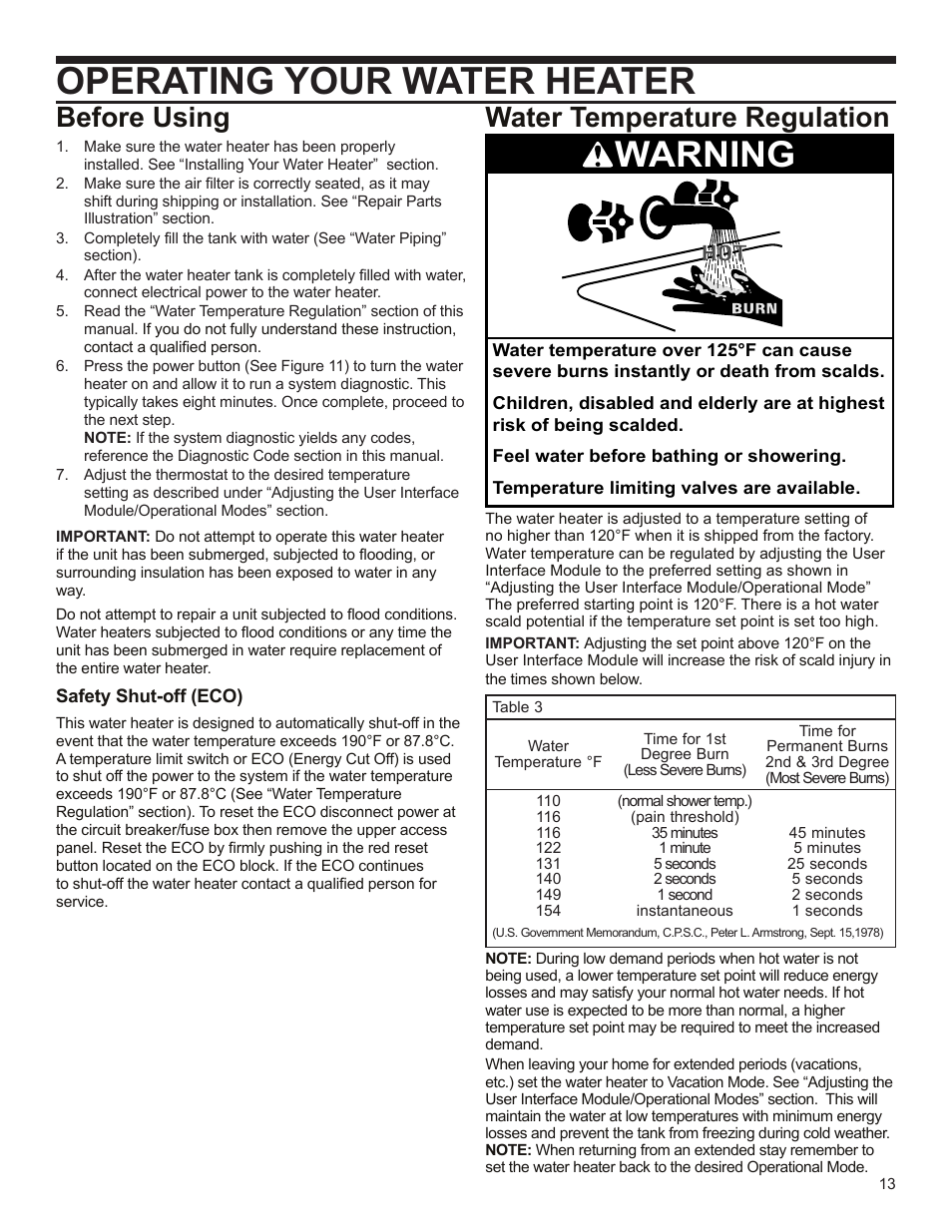 Operating your water heater, Warning, Before using | Water temperature regulation | State EPX 80 DHPT User Manual | Page 13 / 22