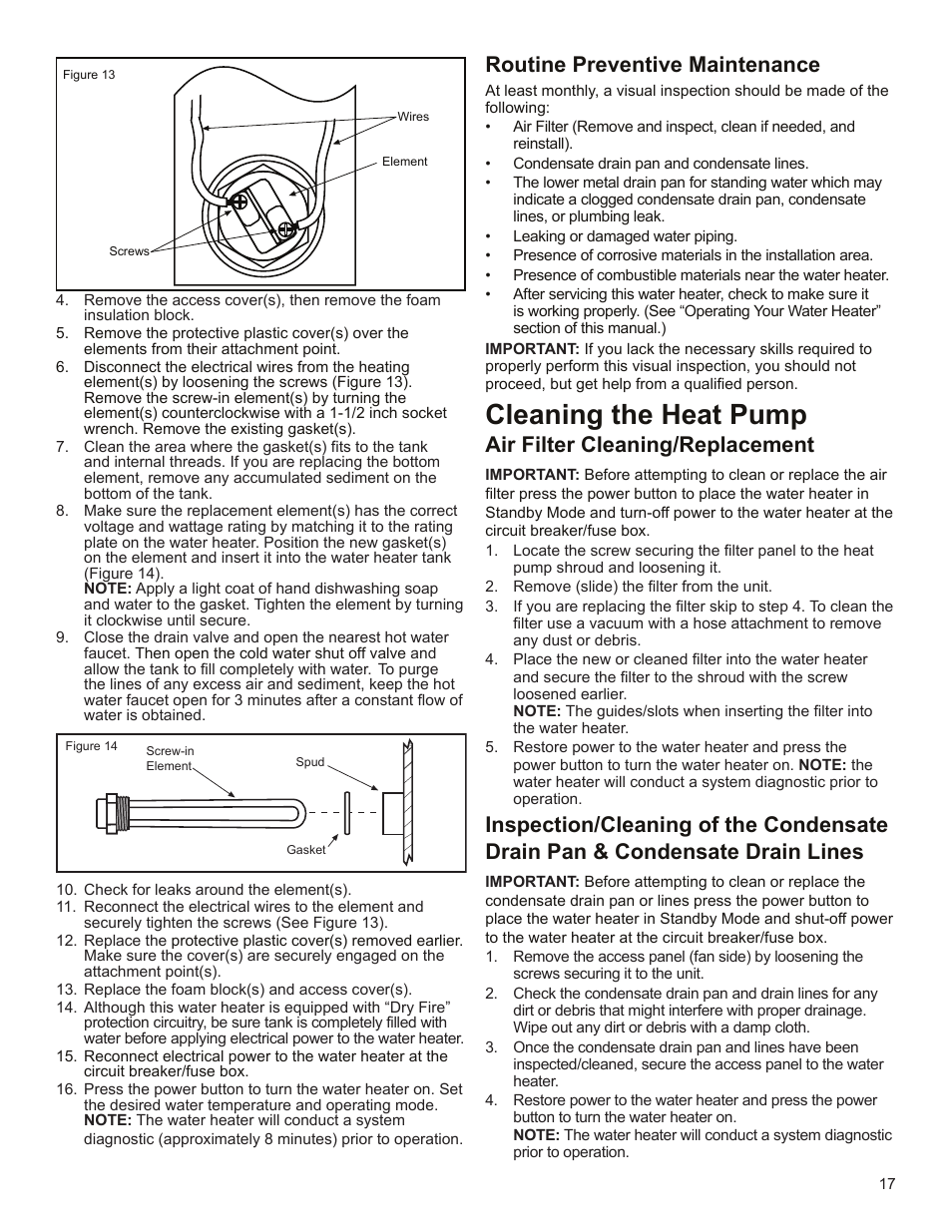 Cleaning the heat pump, Routine preventive maintenance, Air filter cleaning/replacement | State EPX 80 DHPT User Manual | Page 17 / 22