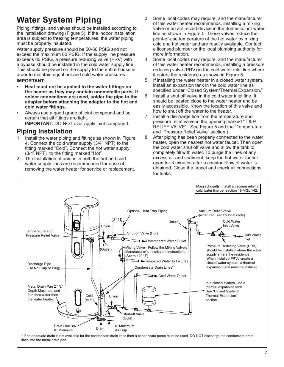 Water system piping, Piping installation | State EPX 80 DHPT User Manual | Page 7 / 22