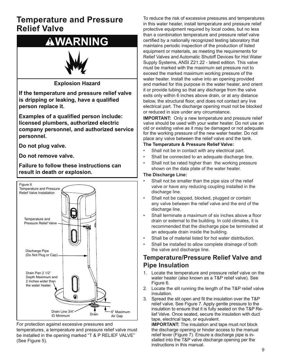 Warning, Temperature and pressure relief valve | State EPX 80 DHPT User Manual | Page 9 / 22