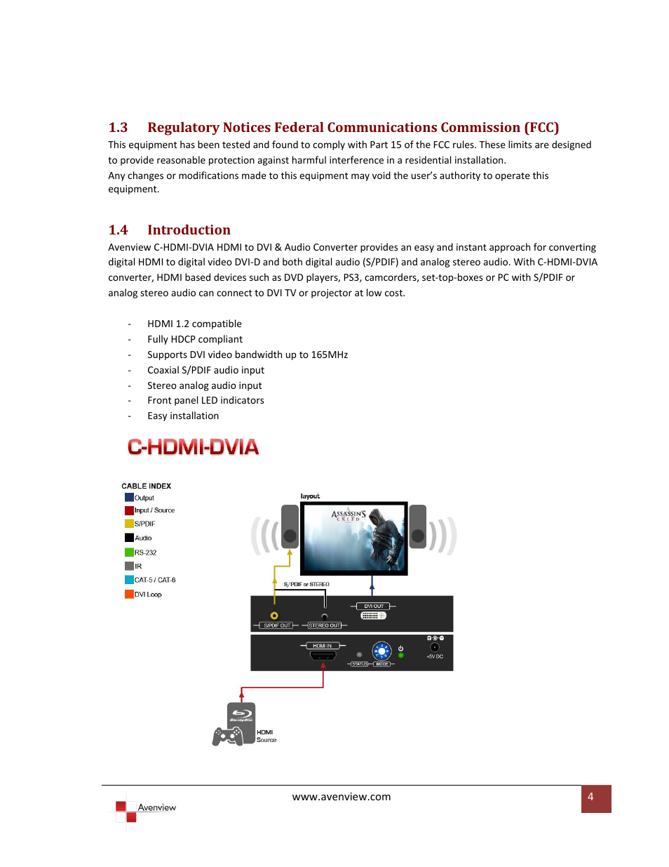 Introduction, 4 introduction | Avenview C-HDMI-DVIA User Manual | Page 4 / 10