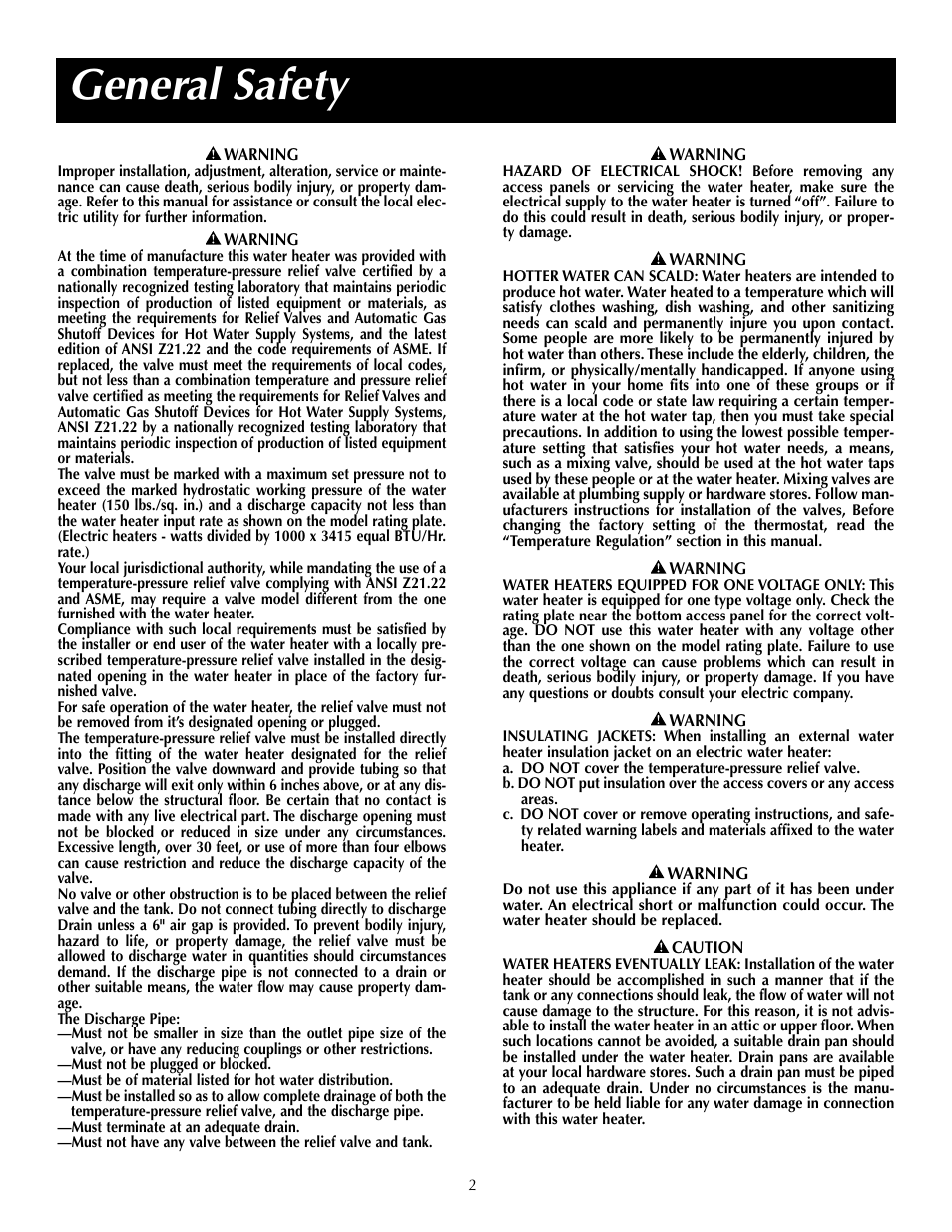 General safety | State P6 40 20T4 W User Manual | Page 2 / 20