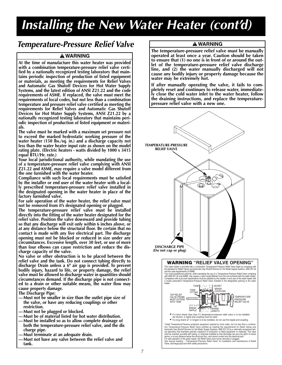 Installing the new water heater (cont’d), Temperature-pressure relief valve | State P6 40 20T4 W User Manual | Page 7 / 20