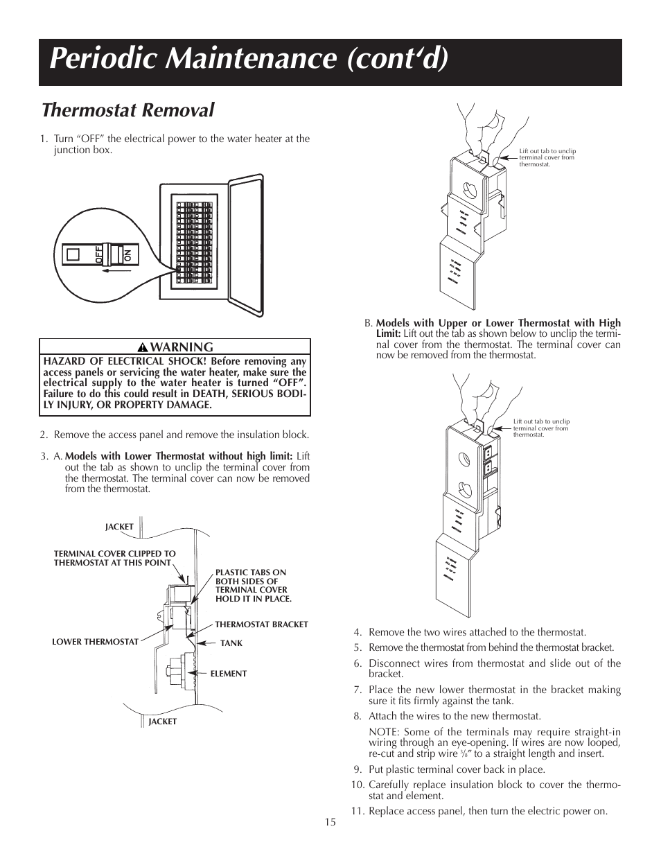 Periodic maintenance (cont‘d), Thermostat removal, Warning | State P6 20 10 MS K User Manual | Page 15 / 20