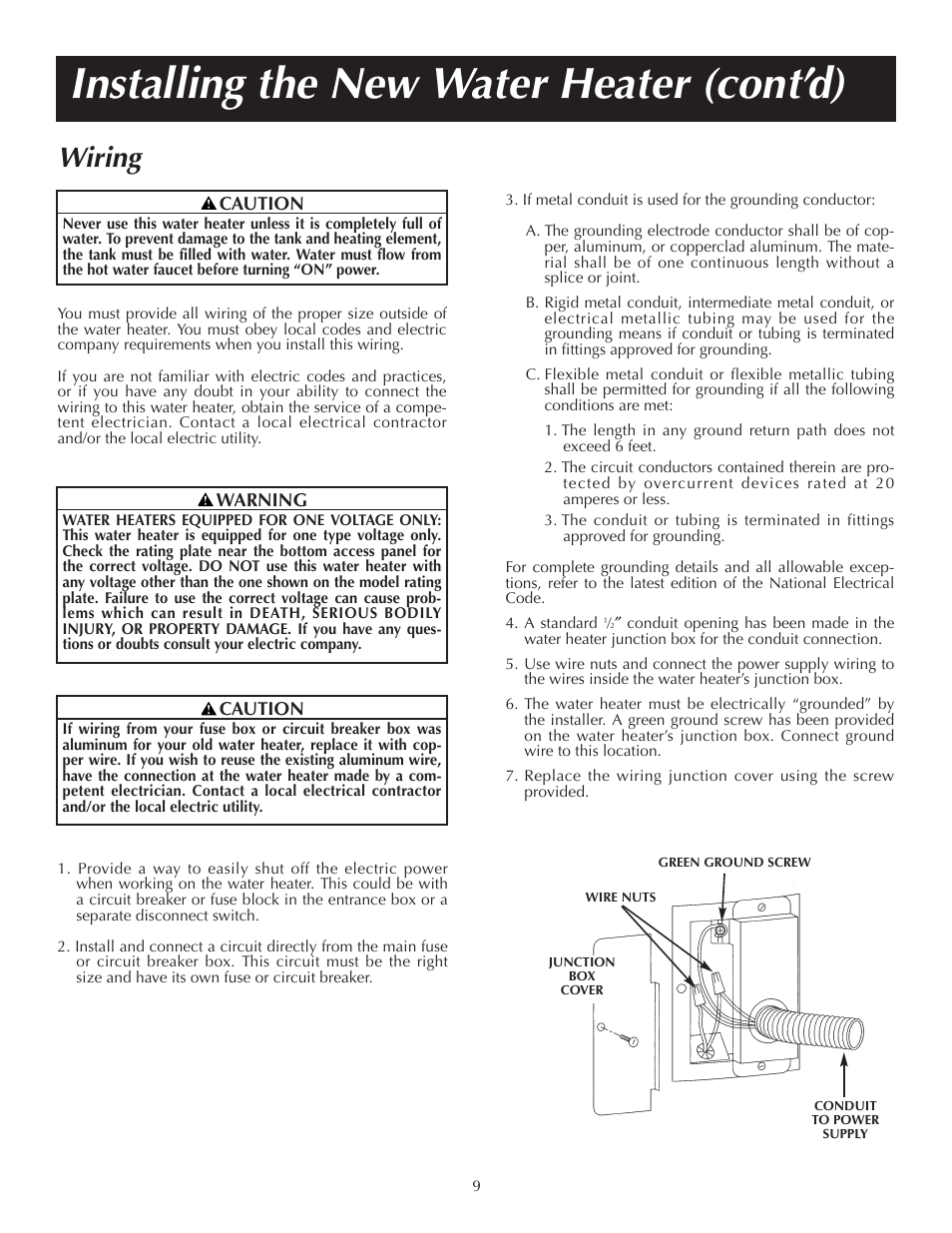 Installing the new water heater (cont’d), Wiring | State P6 20 10 MS K User Manual | Page 9 / 20