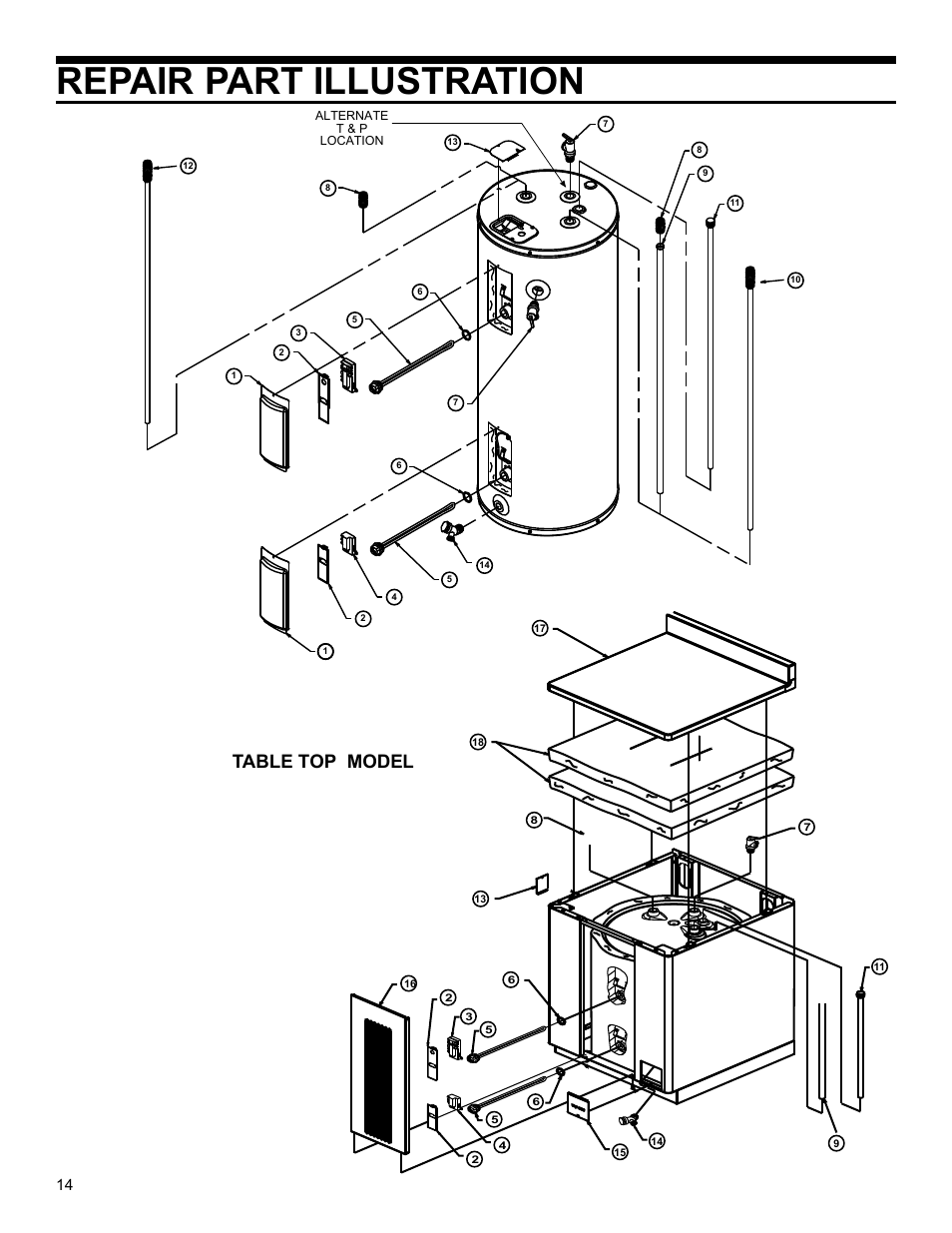 Repair part illustration, Table top model | State MHEW2-40R-035D User Manual | Page 14 / 16