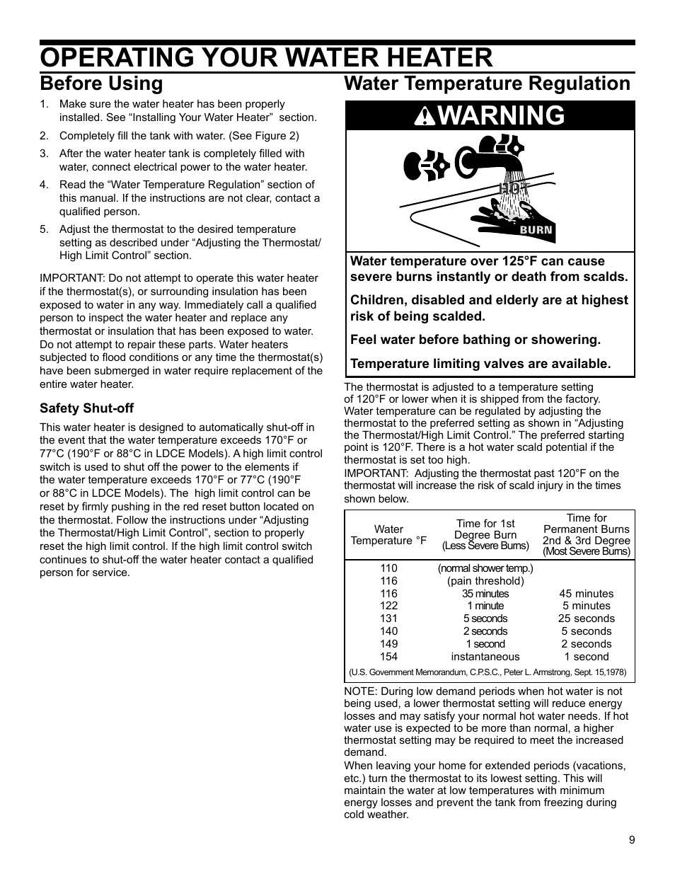 Operating your water heater, Warning, Before using | Water temperature regulation | State MHEW2-40R-035D User Manual | Page 9 / 16