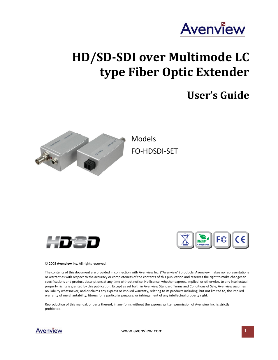 Avenview FO-HDSDI-SET User Manual | 10 pages