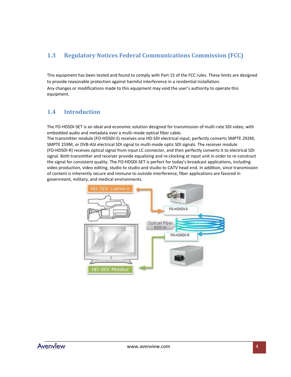 Introduction | Avenview FO-HDSDI-SET User Manual | Page 4 / 10