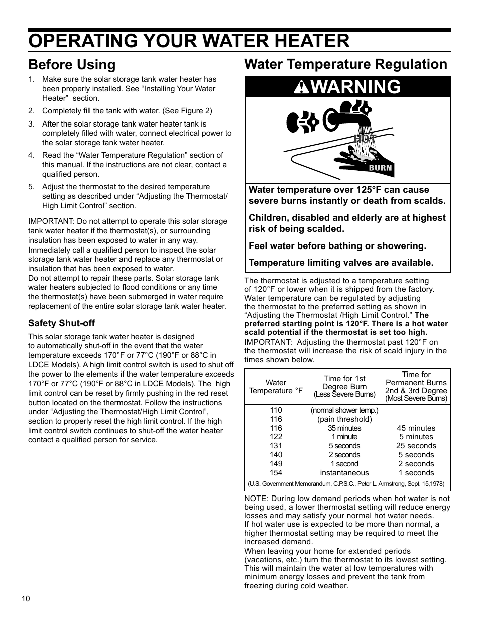 Operating your water heater, Warning, Before using | Water temperature regulation | State SBV 65 10TS User Manual | Page 10 / 16