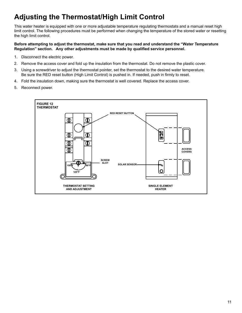 Adjusting the thermostat/high limit control | State SBV 65 10TS User Manual | Page 11 / 16